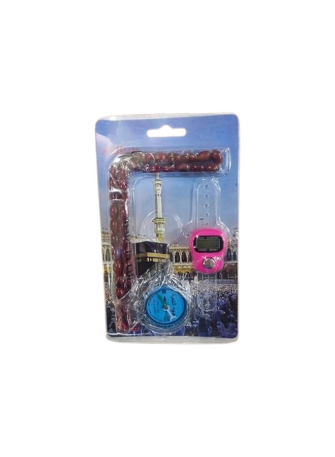 Prayer Beads and Qibla Compass Ring Counter Set - Image 1